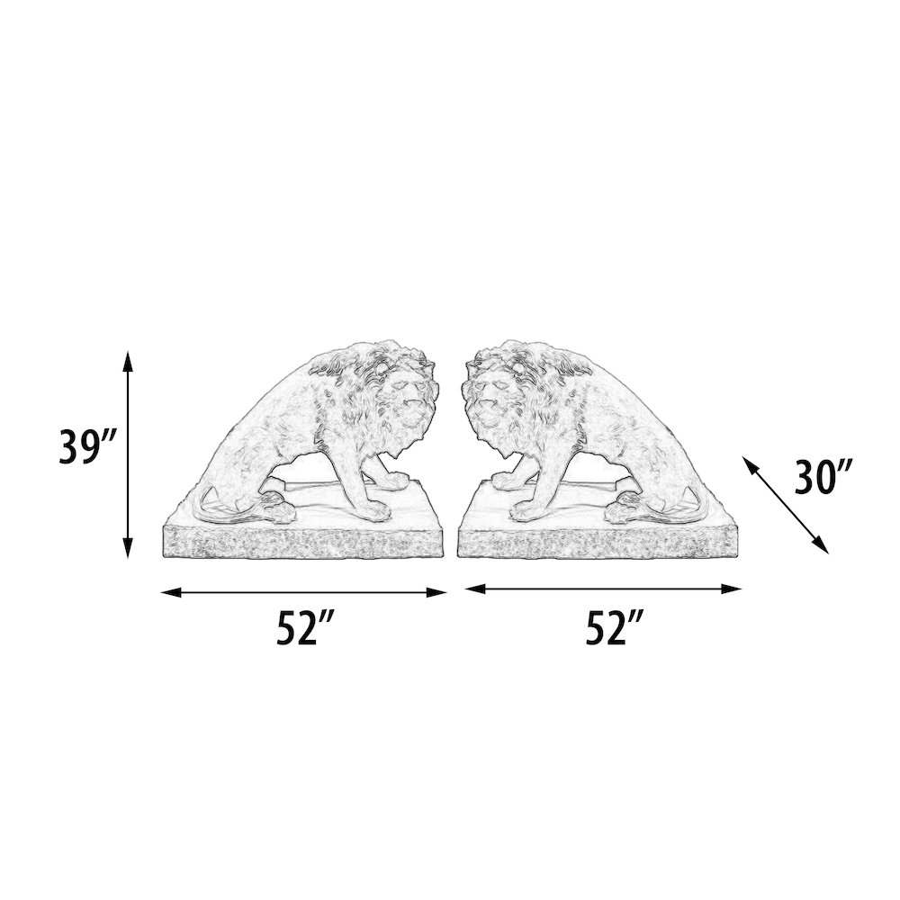 Symmetrical Pair of 39 Inch Entry Lions in Rough Stone