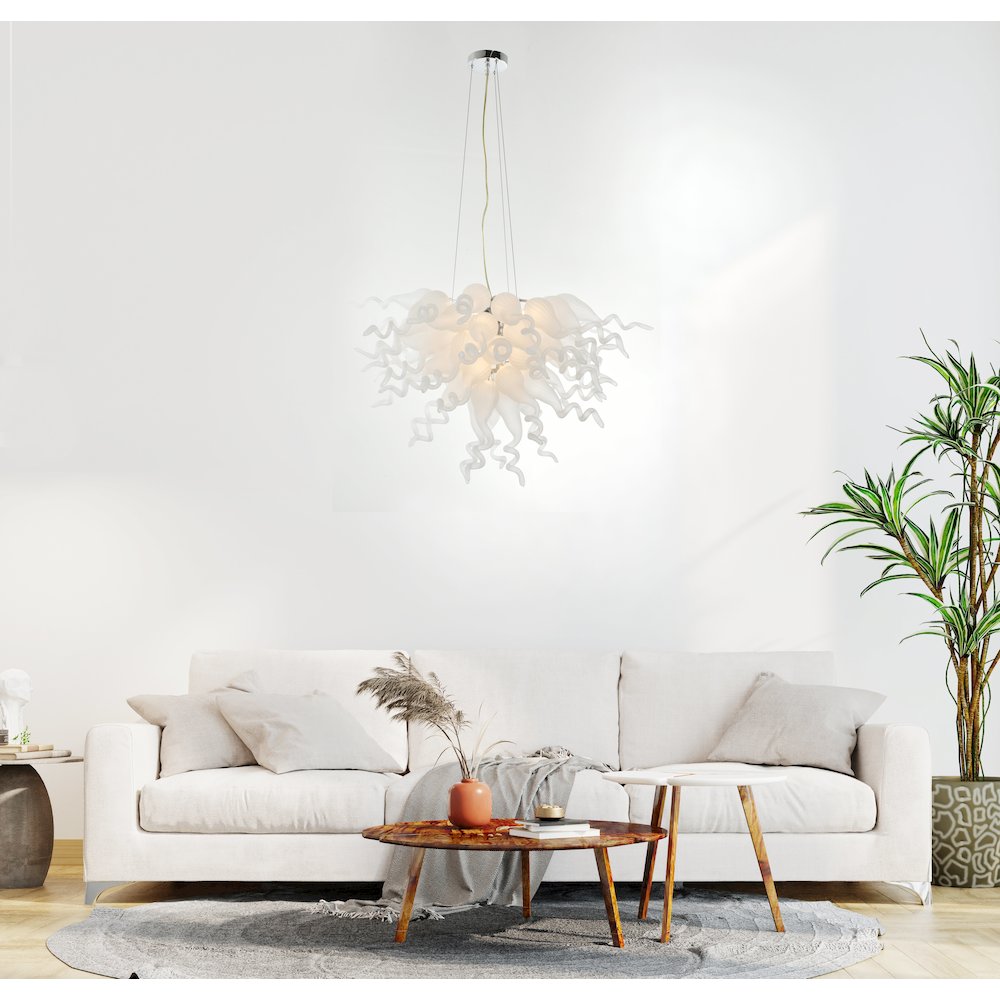 Frosted White Blown Glass Chandelier