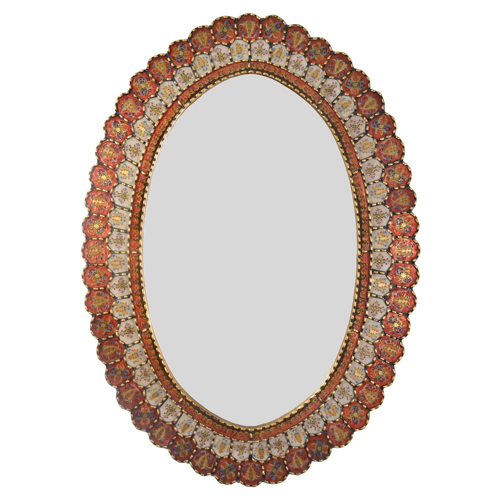 Peruvian Painted Glass Scalloped Mirror