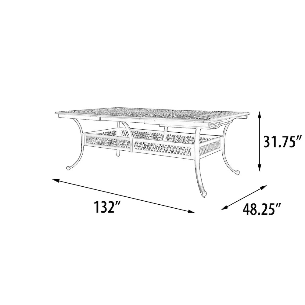 Elisabeth 132X48 Aluminum Rectangular Extension Table