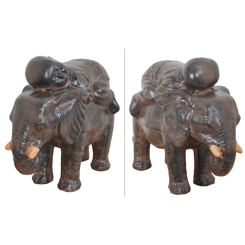 Baby Monk On Elephant Black Earthy Finish