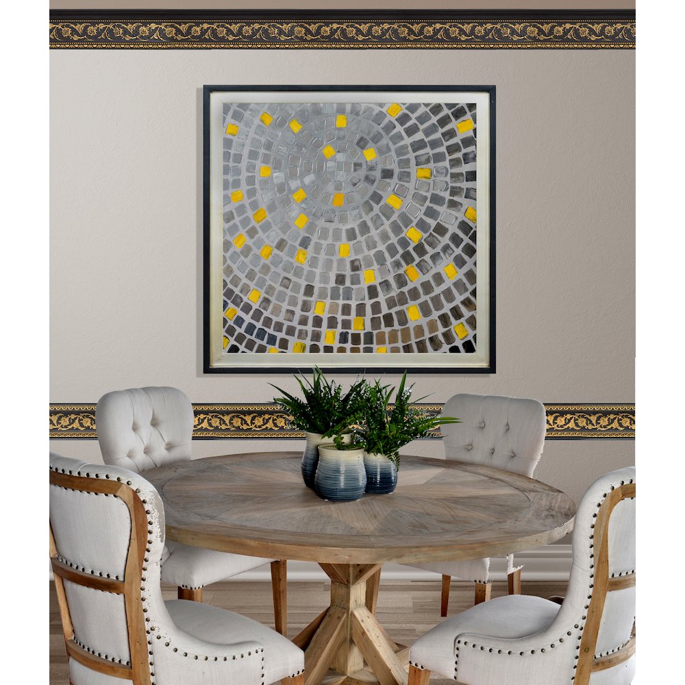 Gold Floral on Wood Tone Chair Rail 94 Inch