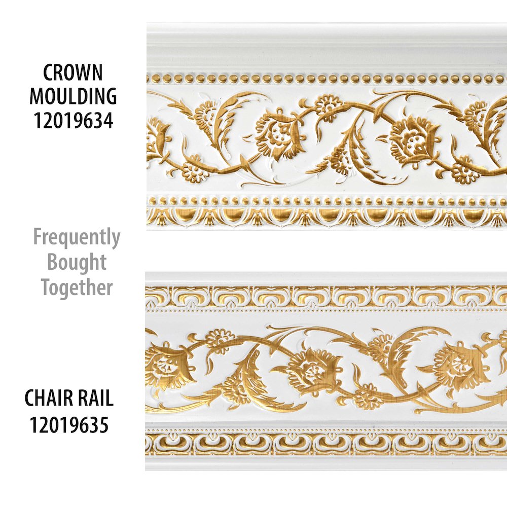 Gold Floral on French White Crown Molding 92 Inch