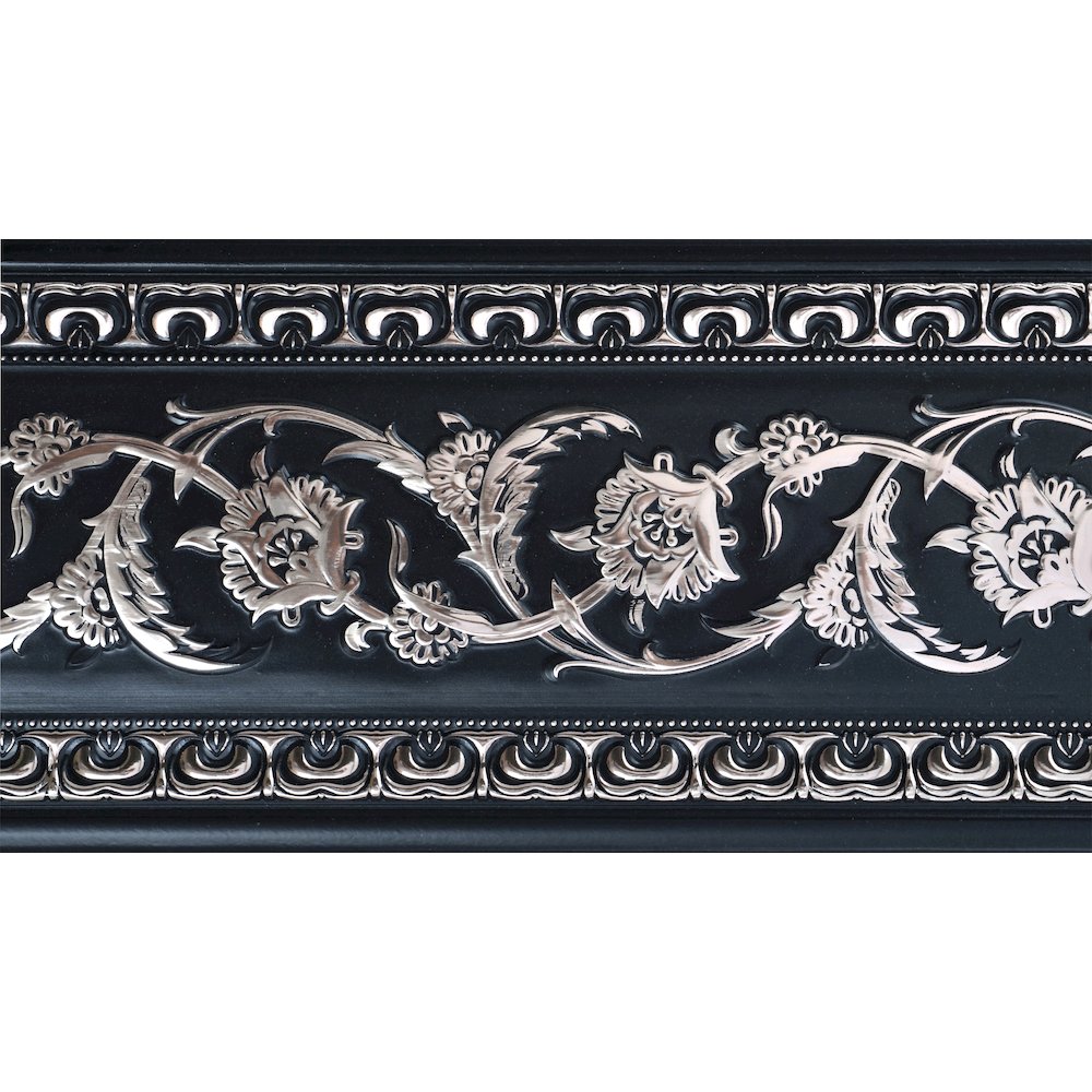 Silver Floral on Black Chair Rail 94 Inch