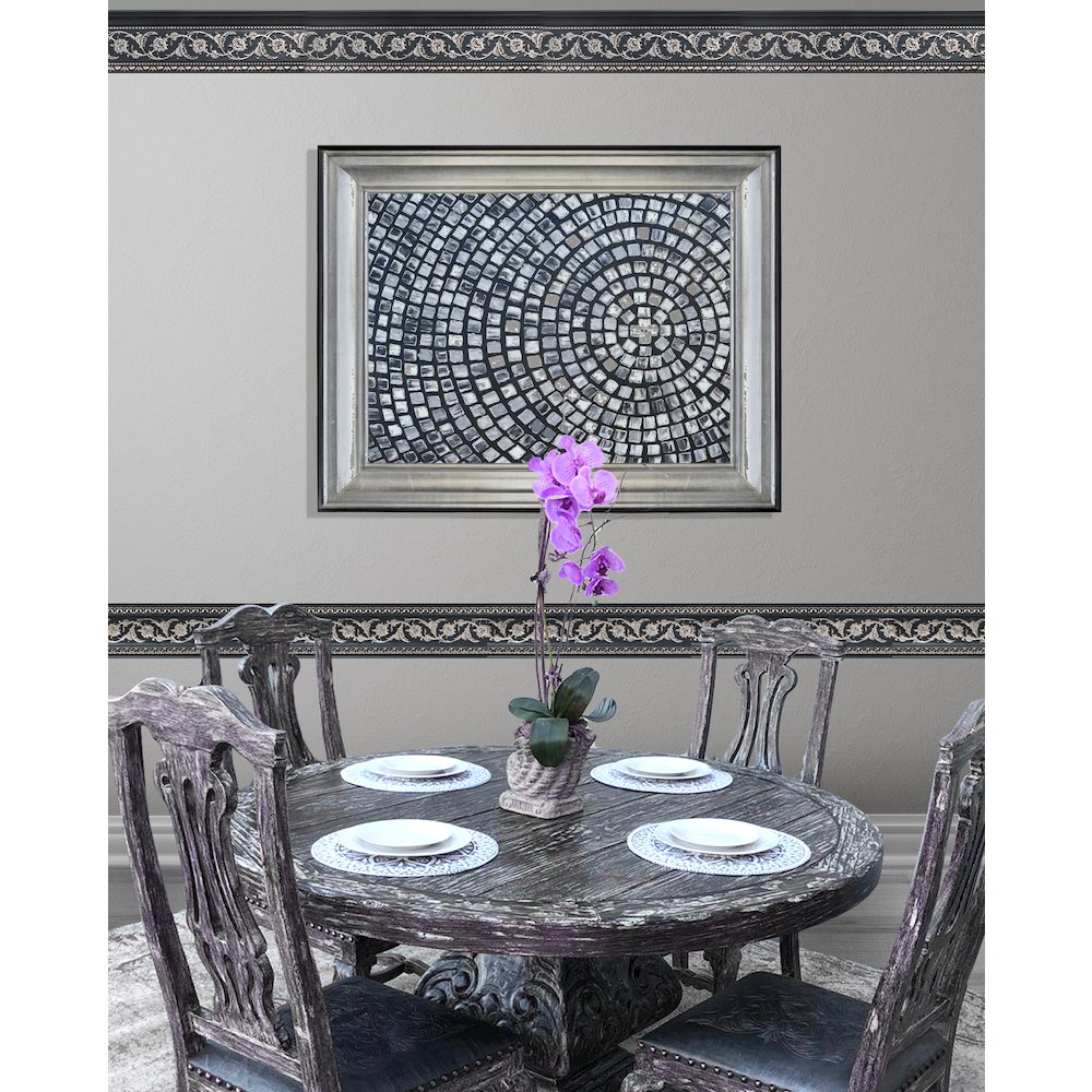 Silver Floral on Black Chair Rail 94 Inch