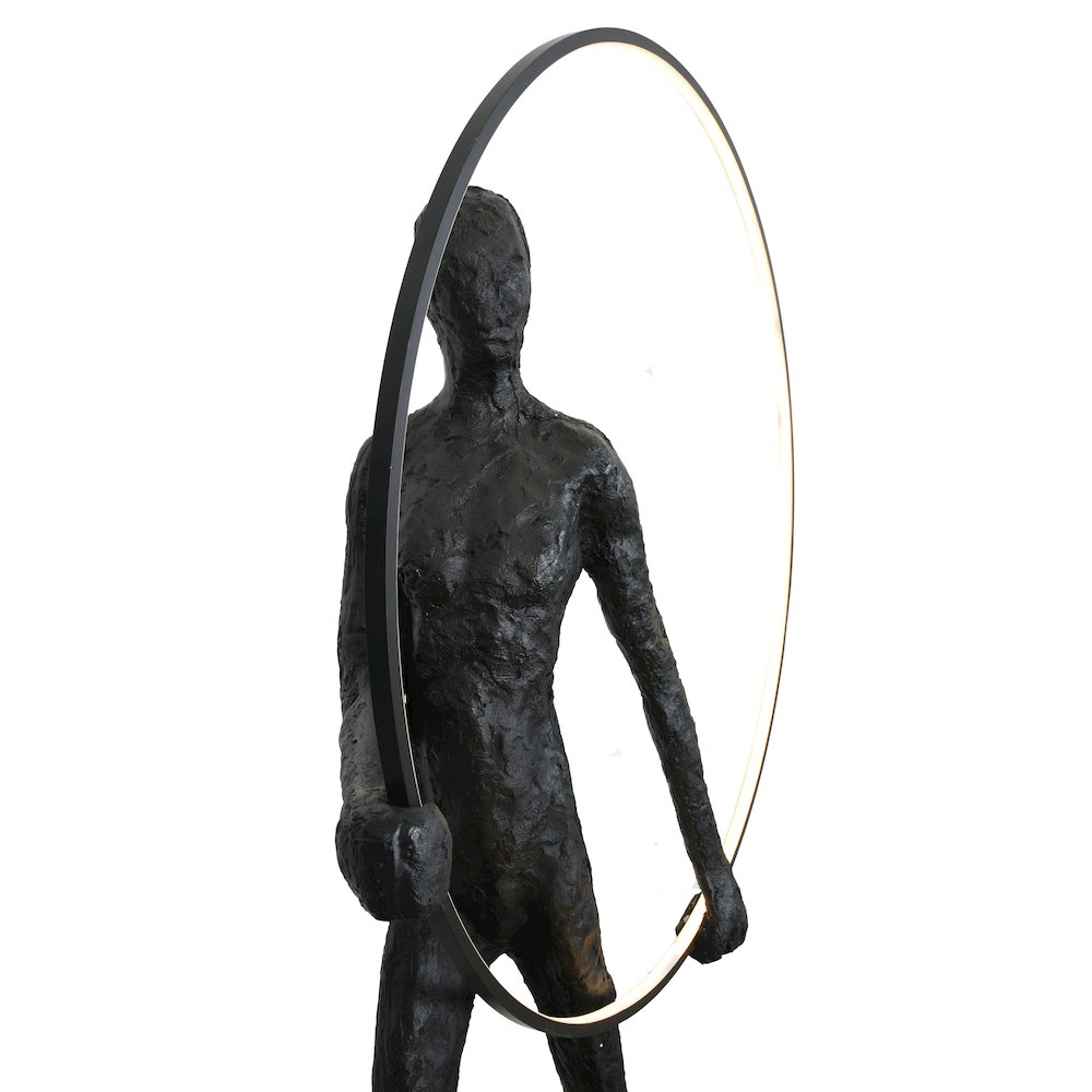 Modern Black Statue with Hoop