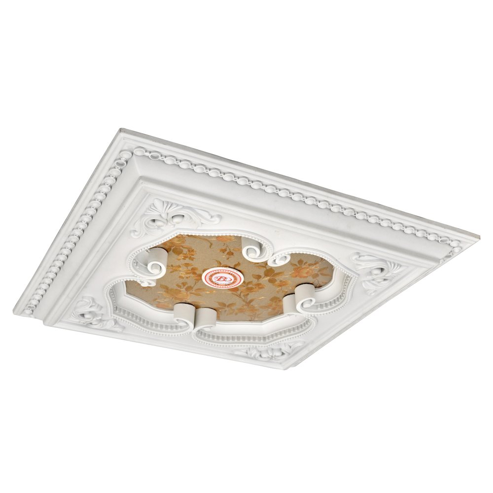 White and Gold Four Leaf Clover Square Chandelier Ceiling Medallion 24in