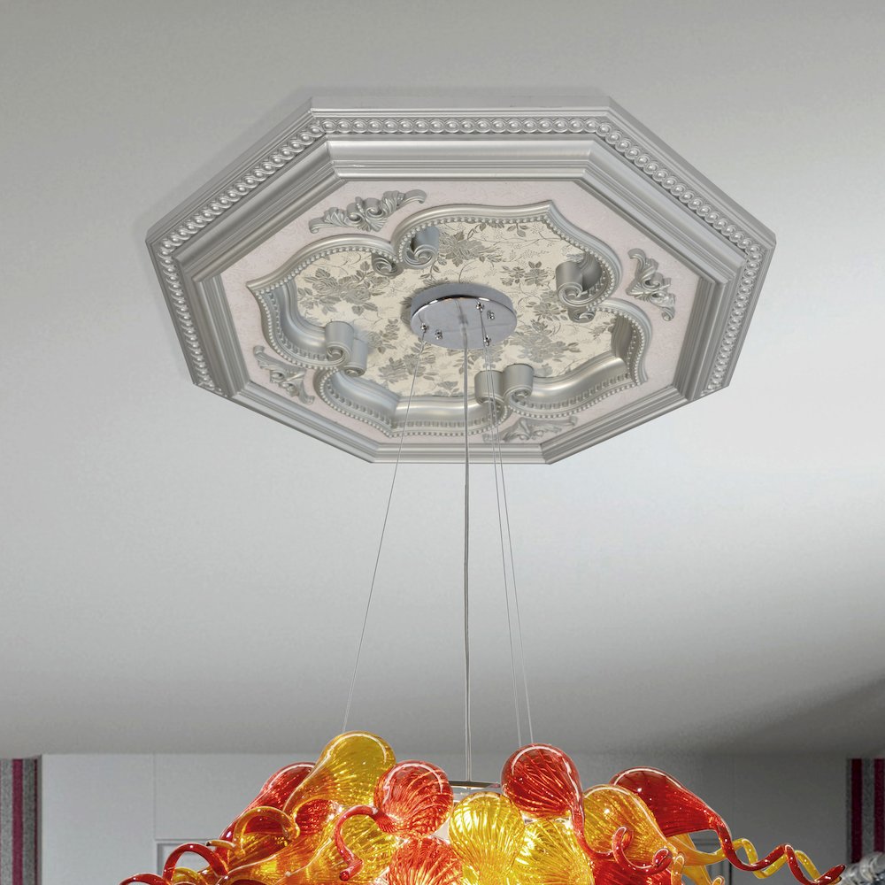 Silver Leaf Clover and Silver Frame Octagon Chandelier Ceiling Medallion 24in