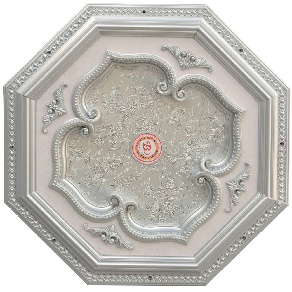 Silver Leaf Clover and Silver Frame Octagon Chandelier Ceiling Medallion 24in