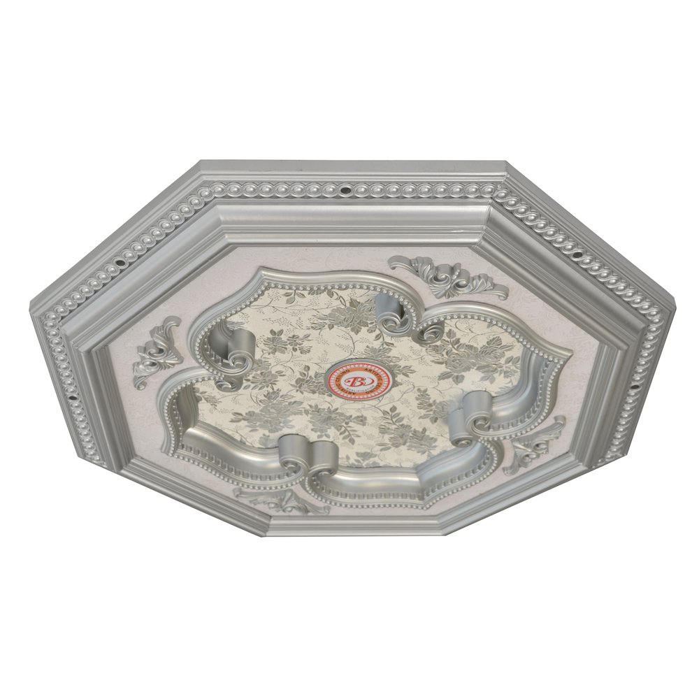 Silver Leaf Clover and Silver Frame Octagon Chandelier Ceiling Medallion 24in