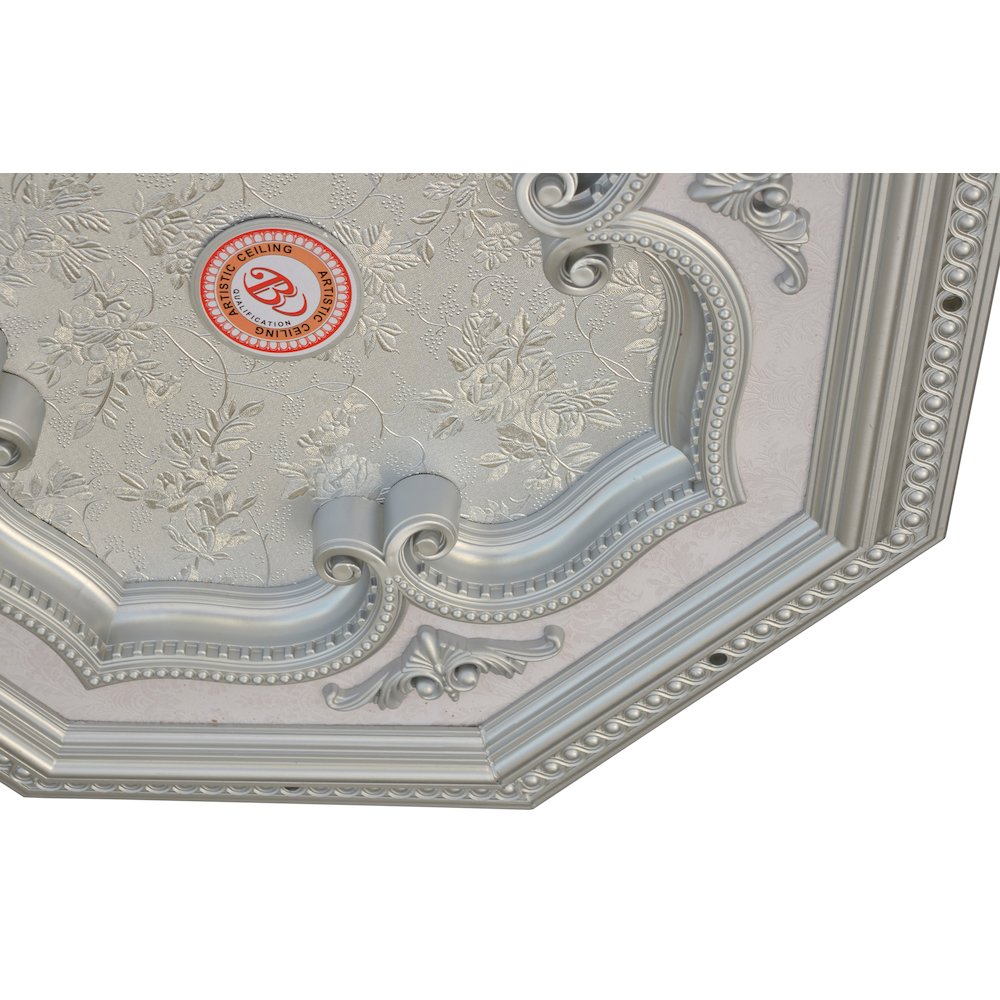 Silver Leaf Clover and Silver Frame Octagon Chandelier Ceiling Medallion 24in