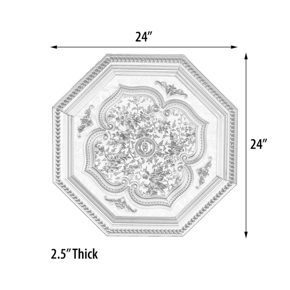 Silver Leaf Clover and Silver Frame Octagon Chandelier Ceiling Medallion 24in