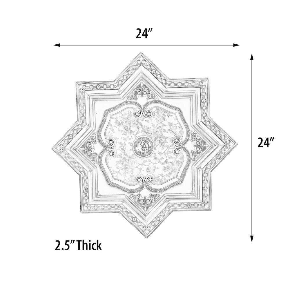 Ivory and Gold Eight Pointed Star Chandelier Ceiling Medallion 24in