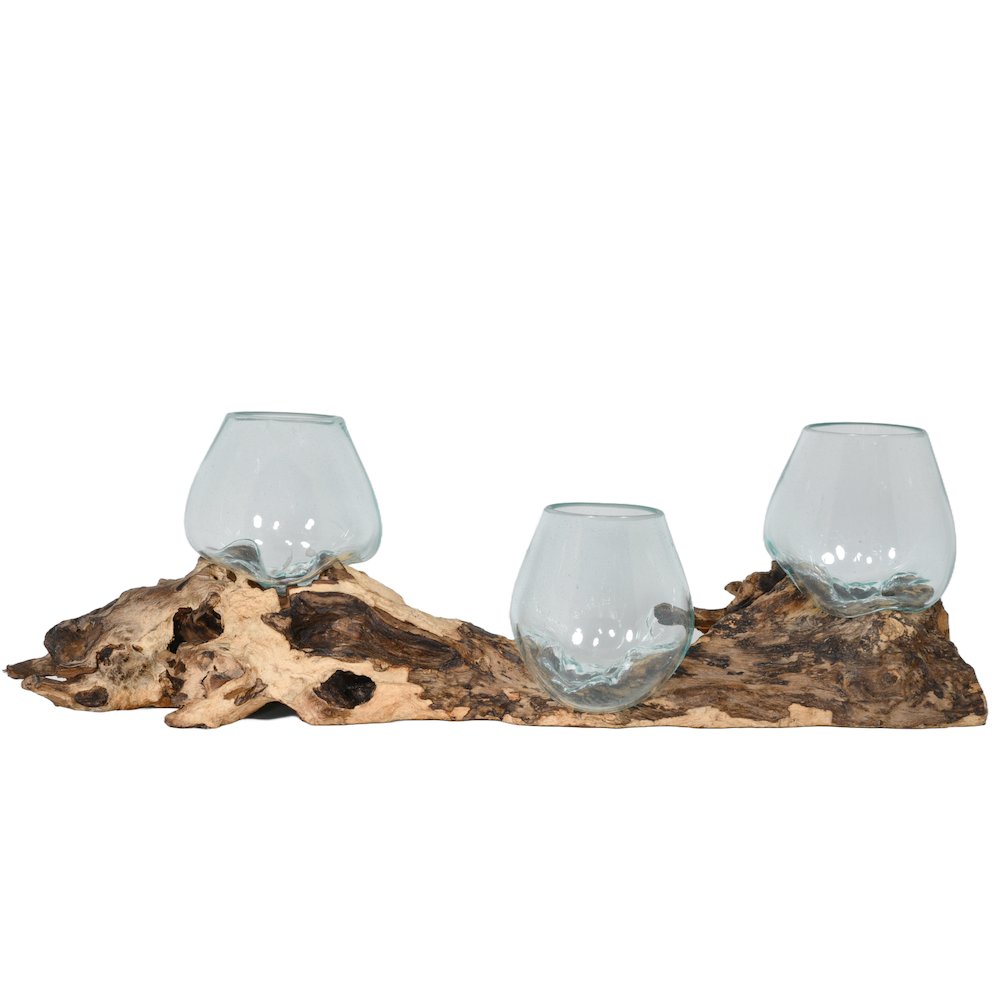 Triple Glass Bowl On Wood