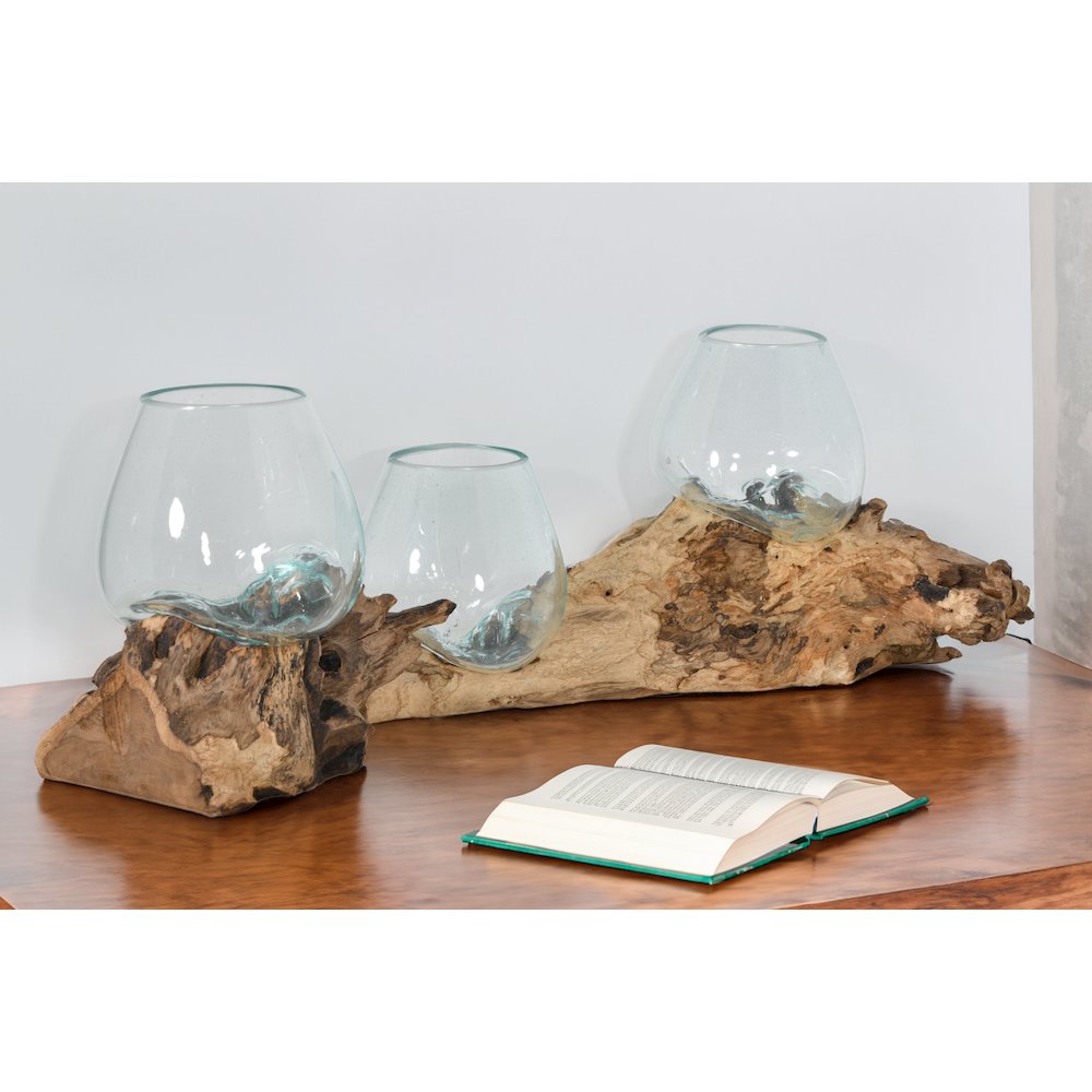 Triple Glass Bowl On Wood