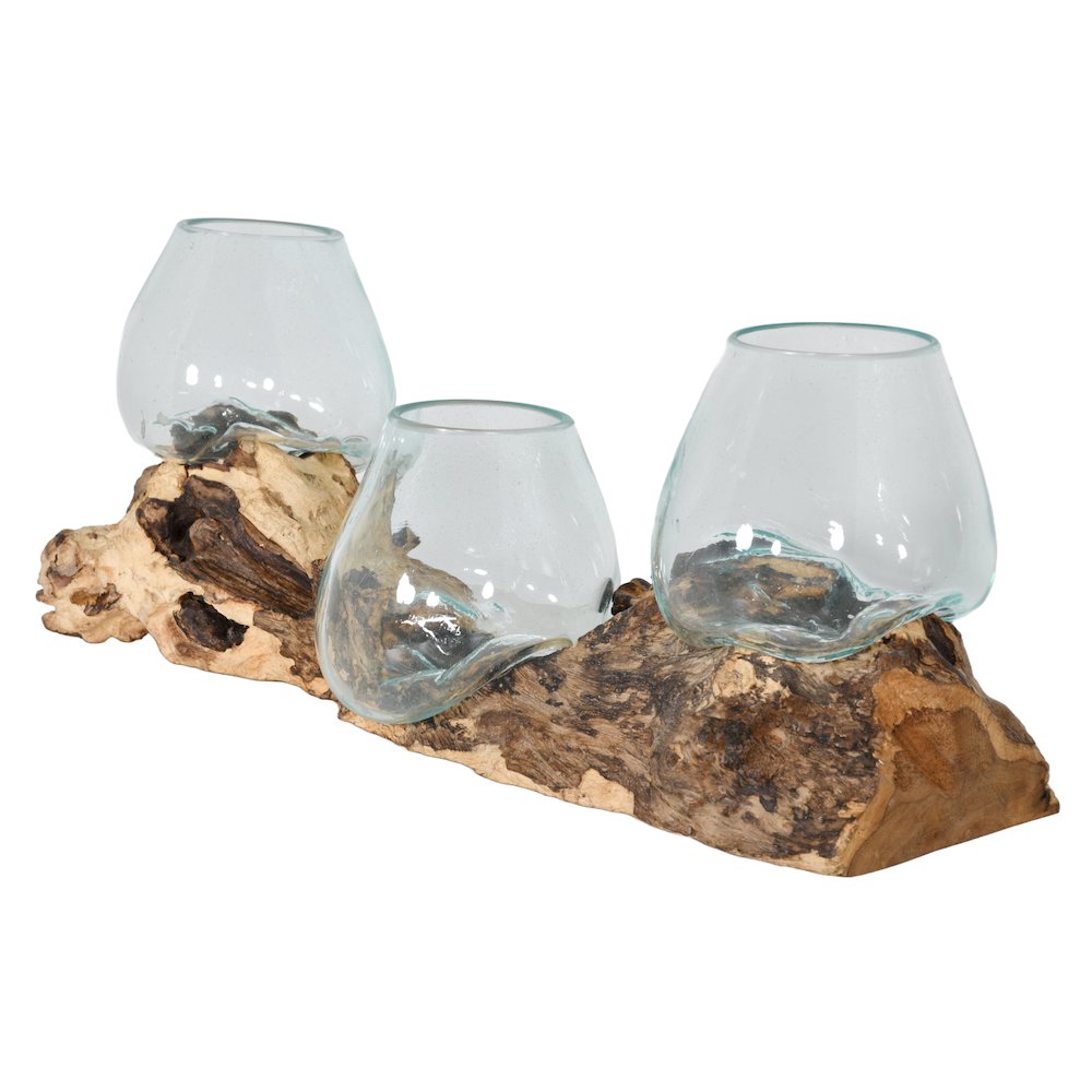 Triple Glass Bowl On Wood