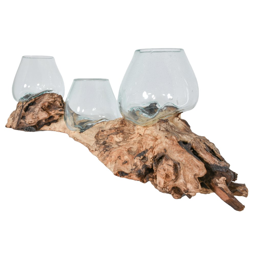 Triple Glass Bowl On Wood