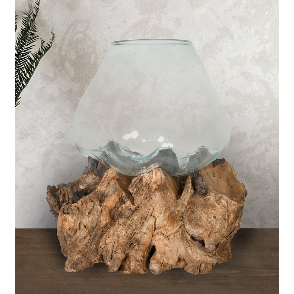 Glass Bowl On Wood Medium