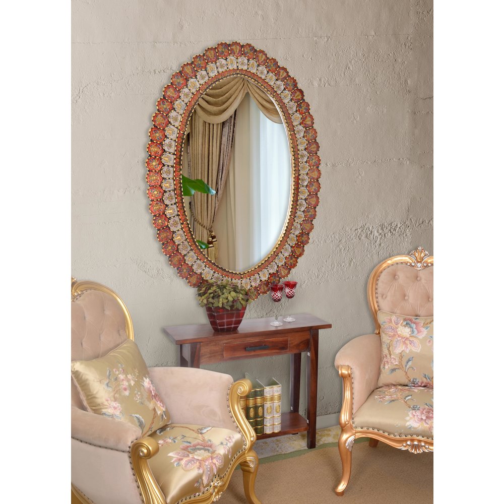 Peruvian Painted Glass Scalloped Mirror