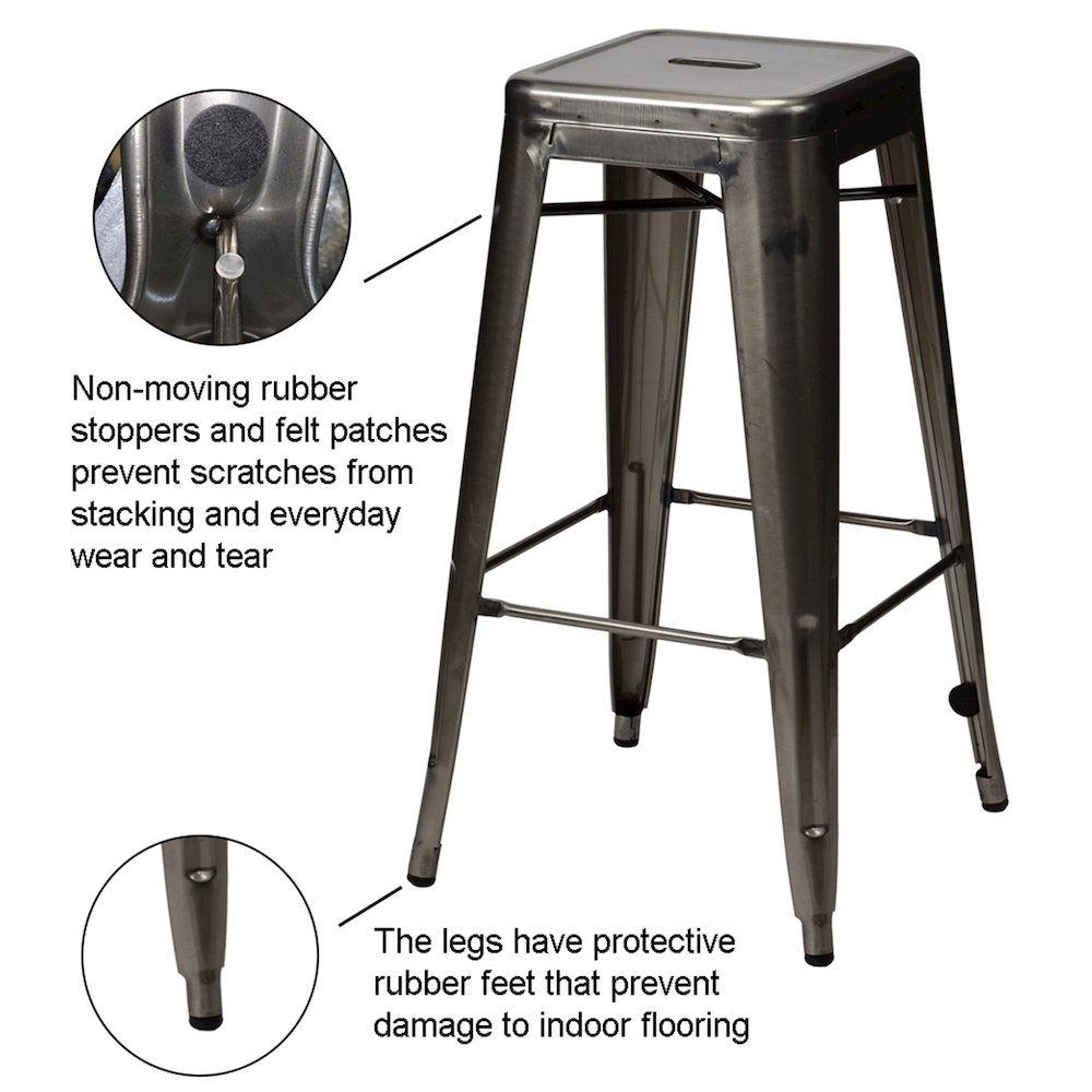 Commerical Seating Products Oscar Gun Metal Dining Backless Bar Stool Chairs