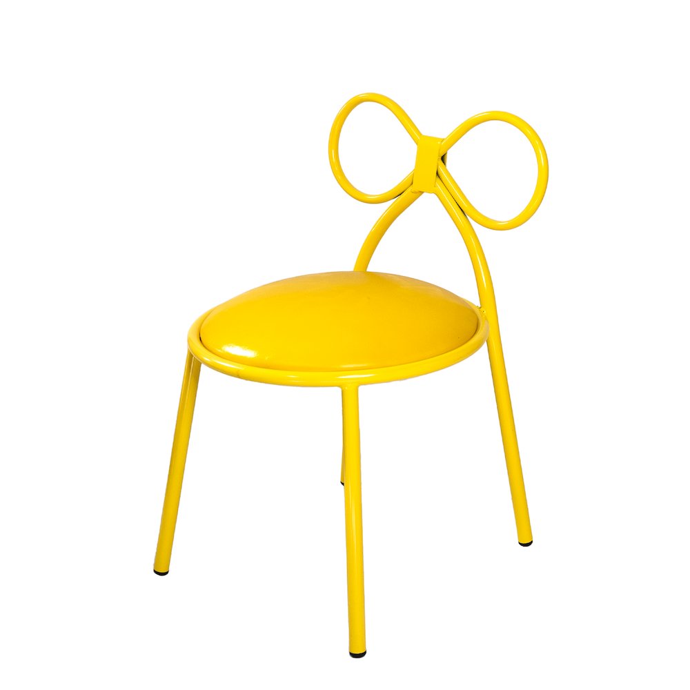 Set Of 1 Metal Kids Bow Chair With Yellow Vinyl Seat Cushion