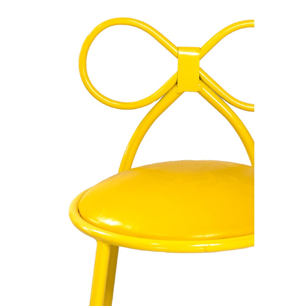 Set Of 1 Metal Kids Bow Chair With Yellow Vinyl Seat Cushion