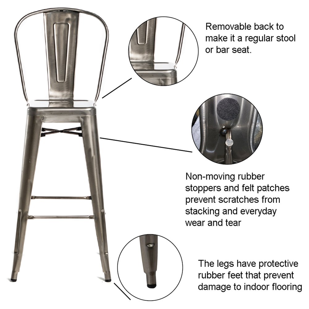 Commerical Seating Products Oscar Gun Metal Dining Bar Stool Chairs