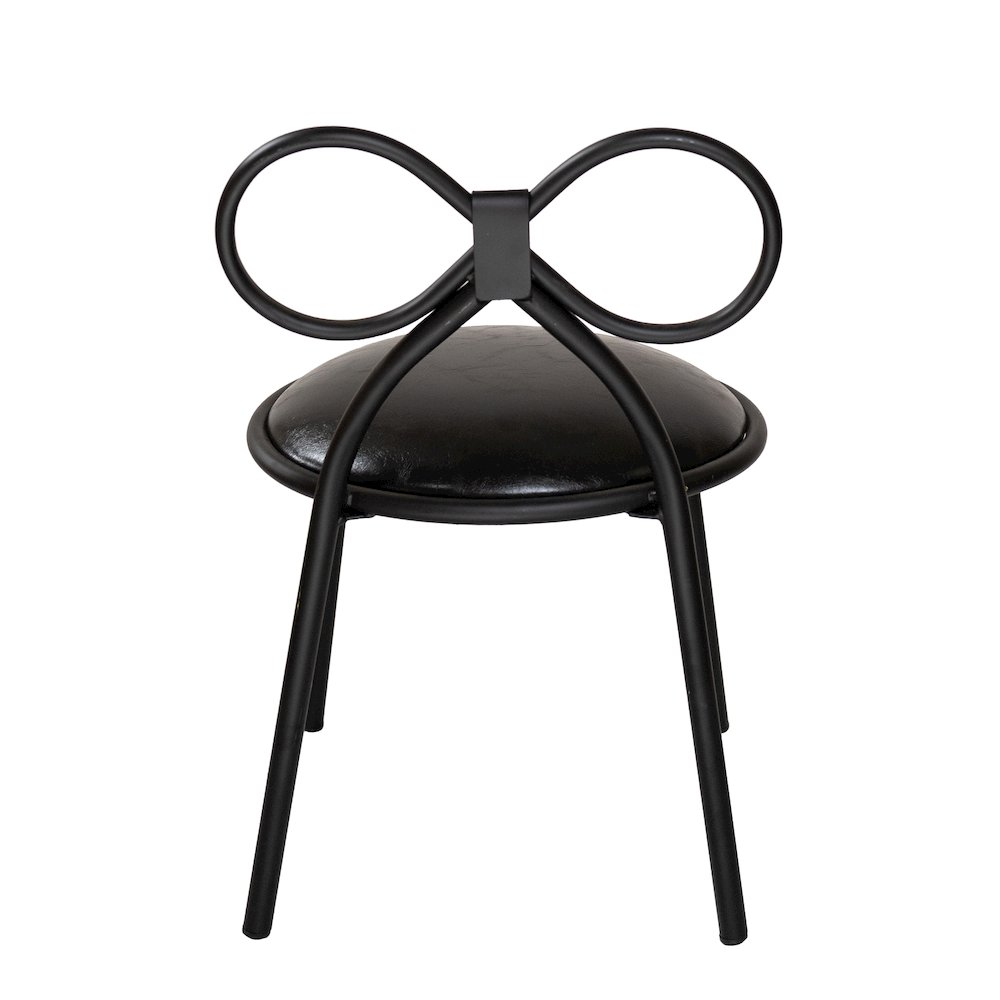 Set Of 1 Metal Kids Bow Chair With Black Vinyl Seat Cushion