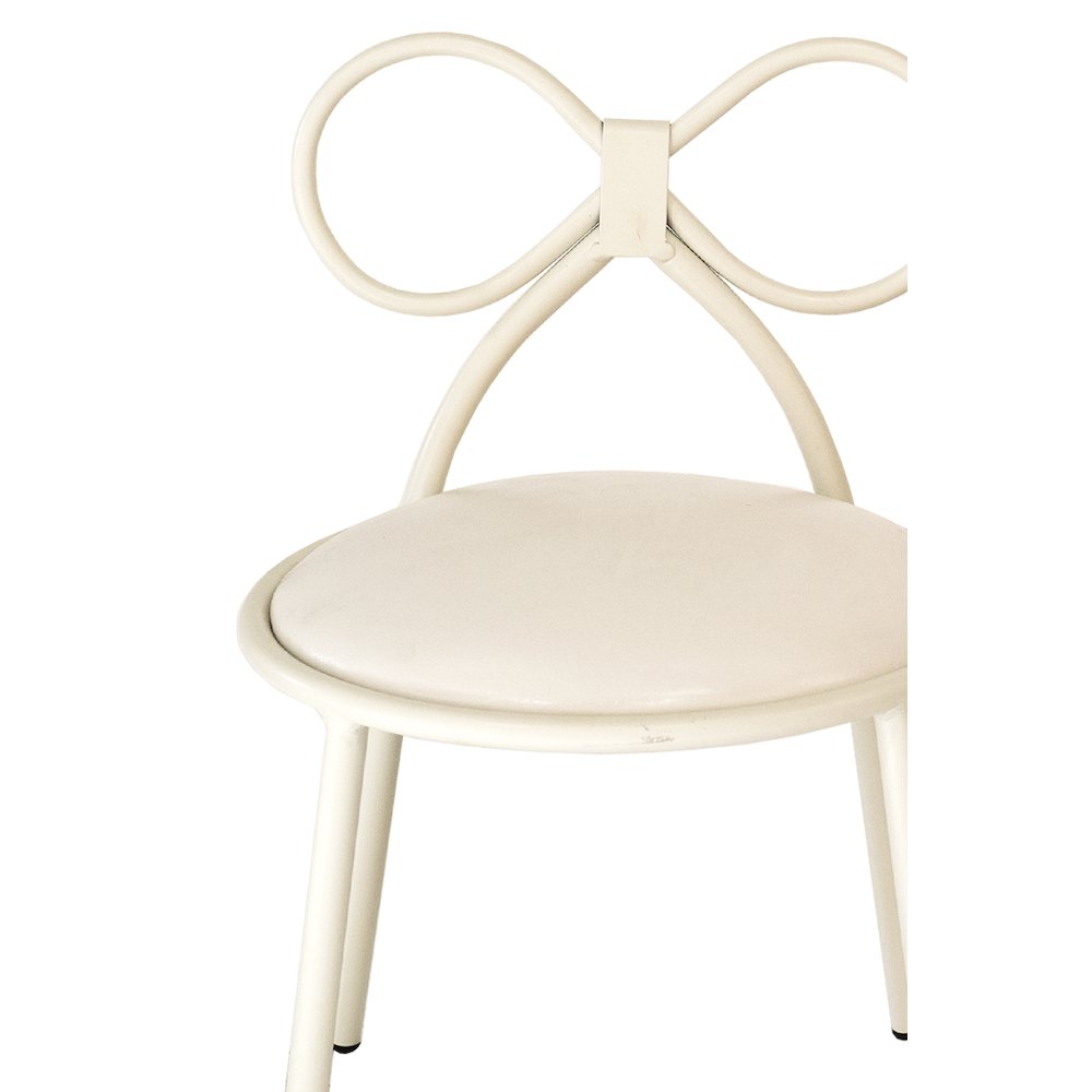Set Of 1 Metal Kids Bow Chair With White Vinyl Seat Cushion