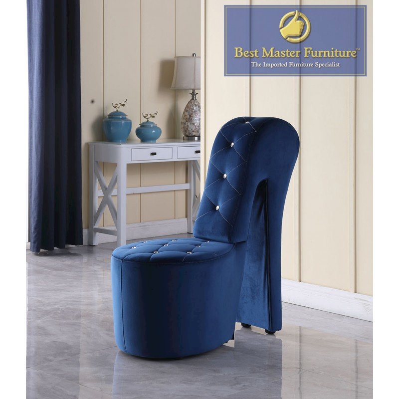 Best Master Furniture Tristram 19″ Velvet High Heel Shoe Chair in Navy Blue