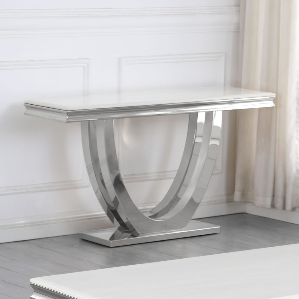 Danis Stone Marble Laminate Silver Sofa Table