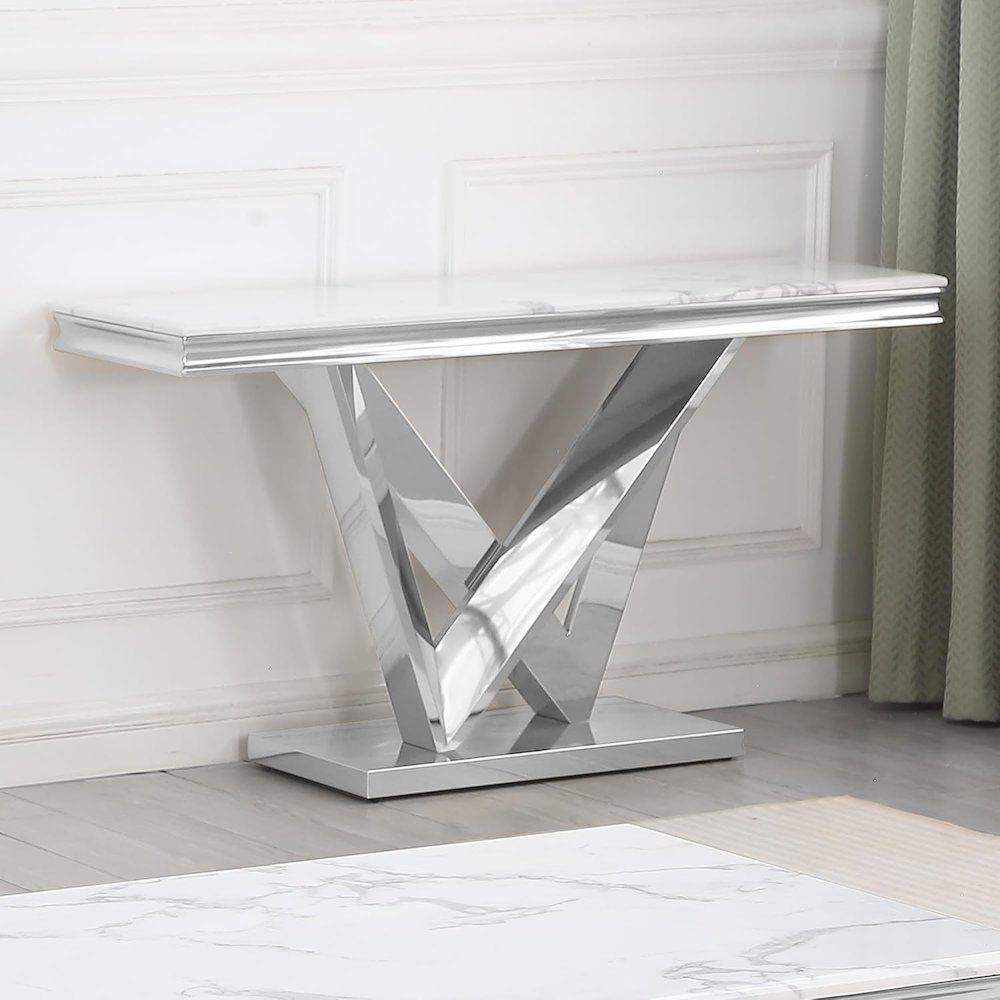 Blythe Stone Marble Laminate Silver Sofa Table