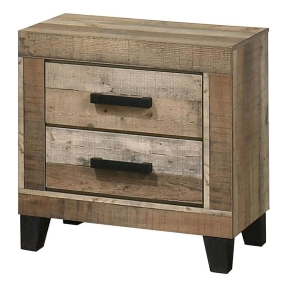 Weathered Brown Pine 2-Drawers Nightstand