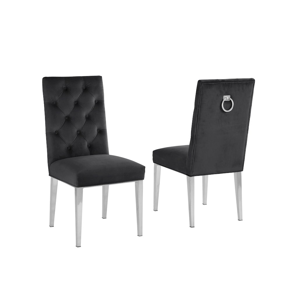 Black Velvet Tufted Dining Side Chairs