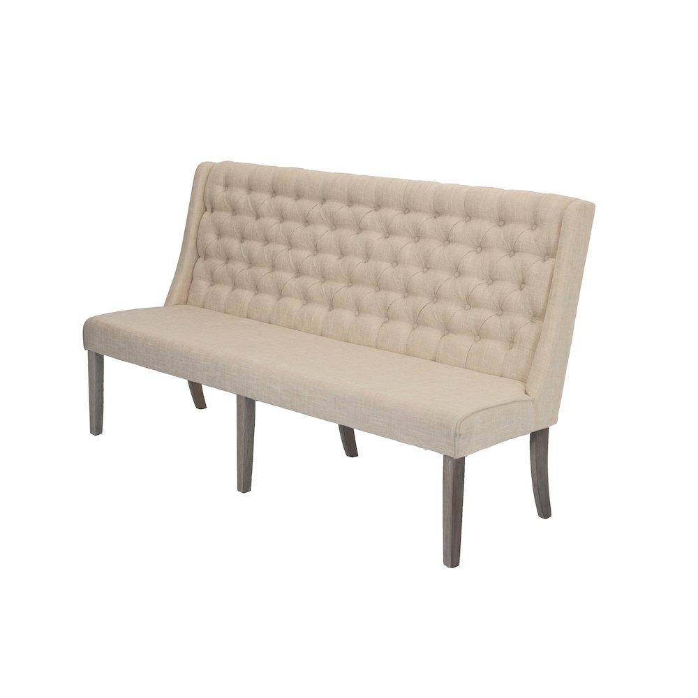 Upholstered Bench with Backrest and Tufted Buttons. Beige