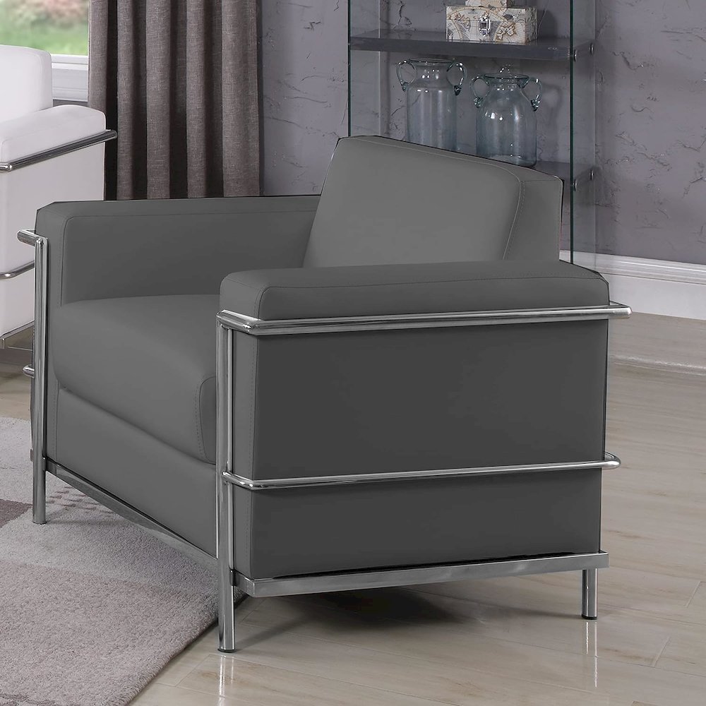Best Master Furniture Sherry 36″ Modern Faux Leather Accent Chair in Dark Gray