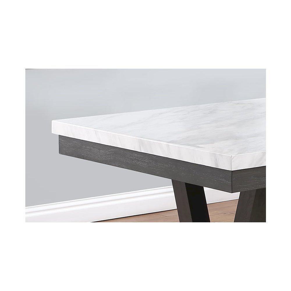6 pc Dining set Faux Marble Wrap Table set with Beige Linen Chairs and one bench