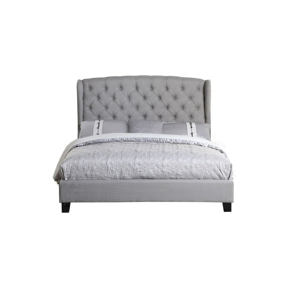 Frances Solid Wood/Fabric Upholstry Cal King Platform Bed – Grey
