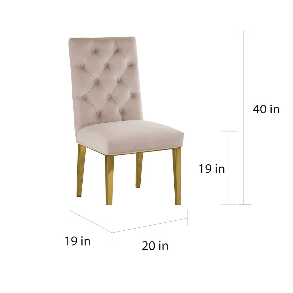 Beige Velvet Tufted Side Chair Set of 2