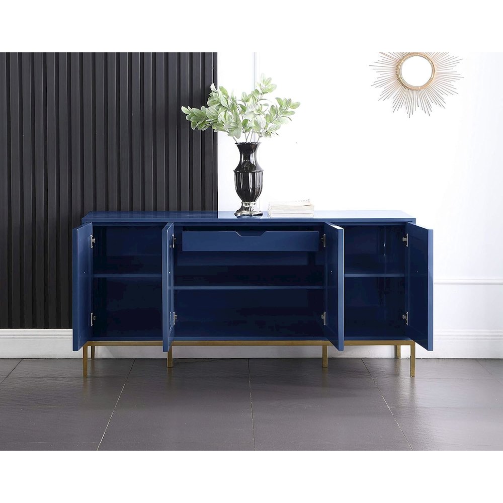 Best Master Furniture Sujay 65″ Modern Wood Sideboard with Gold Accents in Navy