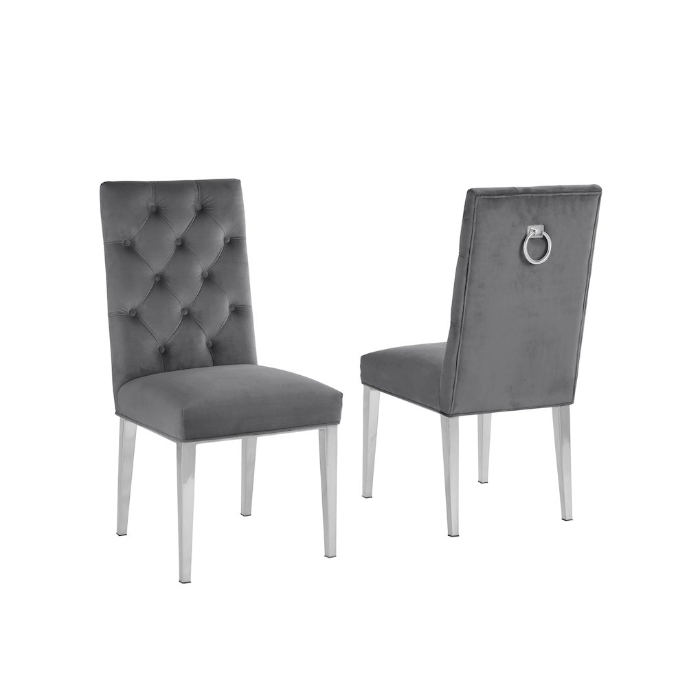 Dark Gray Velvet Tufted Dining Side Chairs