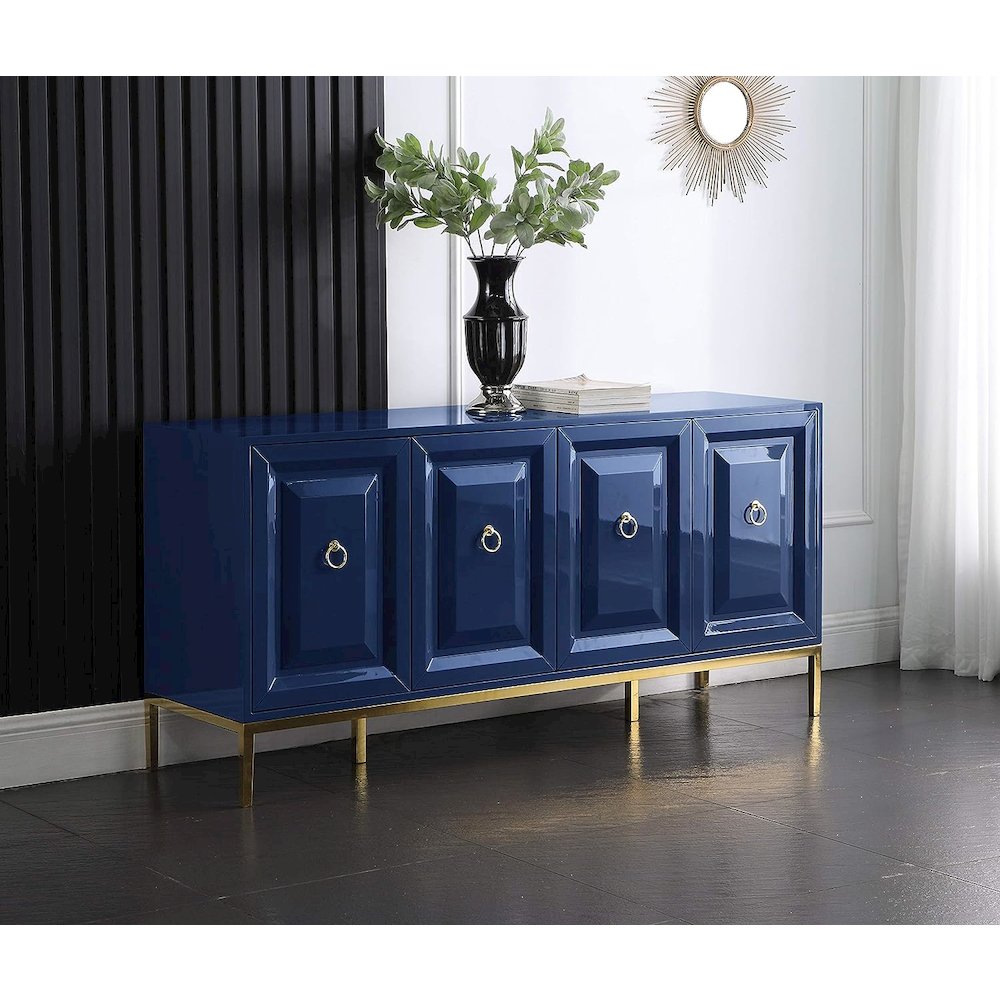 Best Master Furniture Sujay 65″ Modern Wood Sideboard with Gold Accents in Navy
