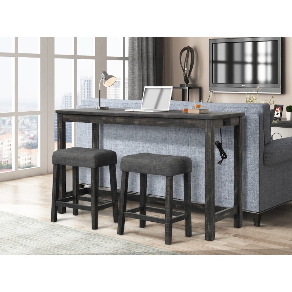 Yosef 60″ Charcoal Rectangular Bar Table with 2 USB Ports/Electrical Outlet
