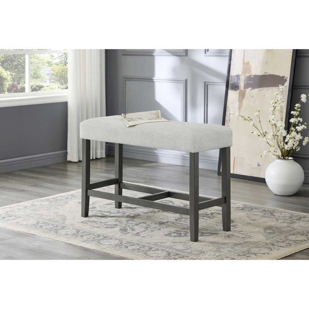 Selena 40″ Light Gray Fabric Counter Height Bench with Wood Frame & Footrest