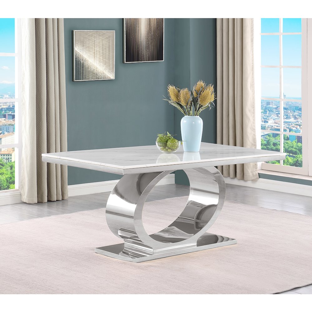 Small 68″ Rectangular marble top dining table with a silver color base