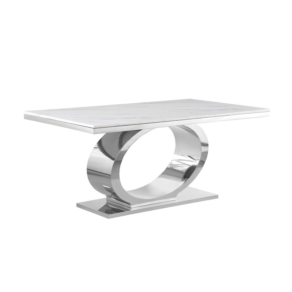 Small 68″ Rectangular marble top dining table with a silver color base