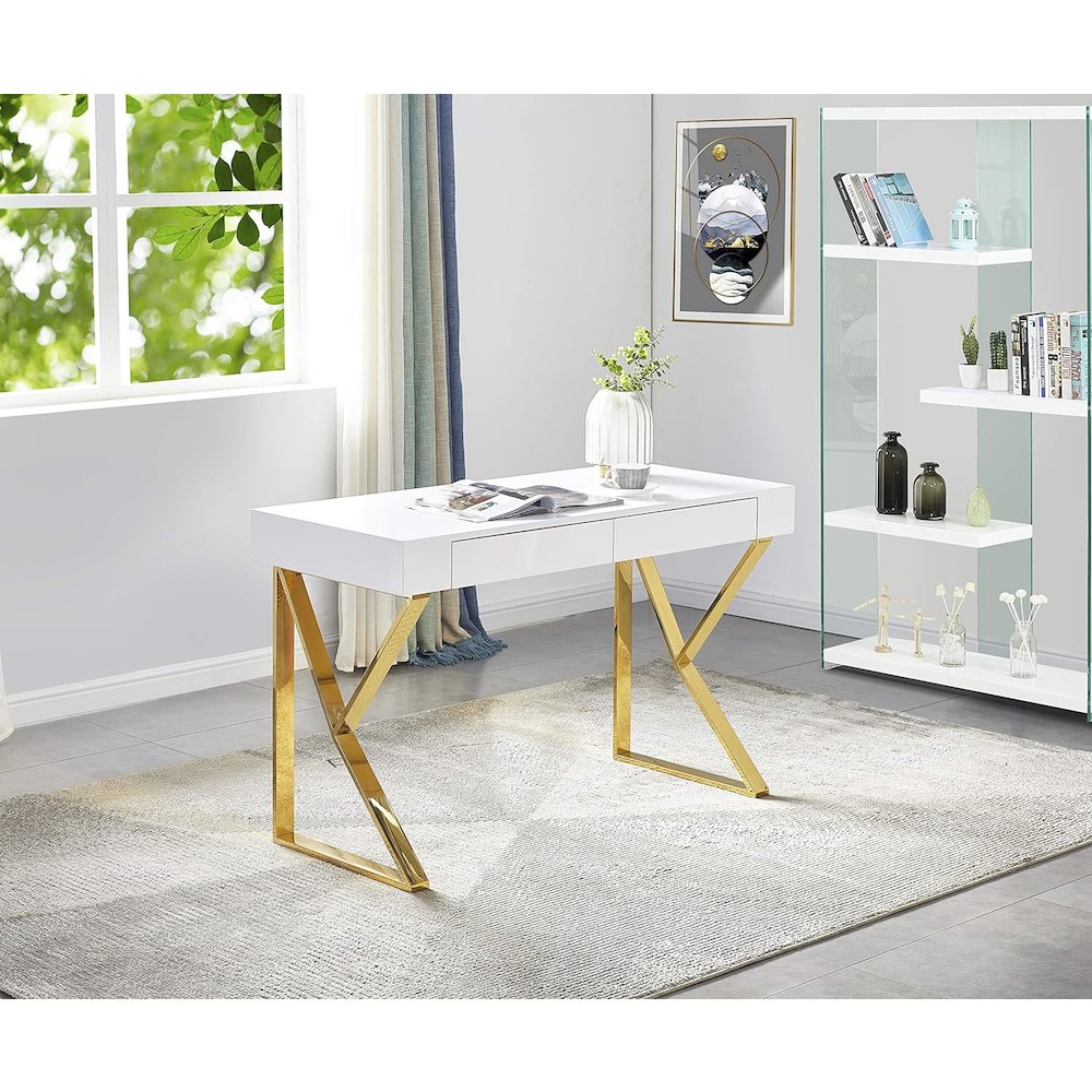 Best Master Furniture Philon 47″ Modern Wood Computer Desk in Gold