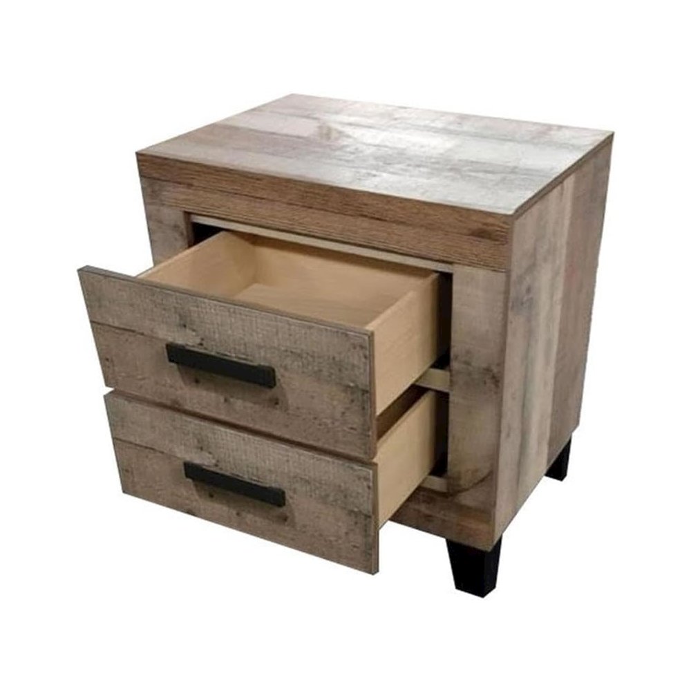 Weathered Brown Pine 2-Drawers Nightstand