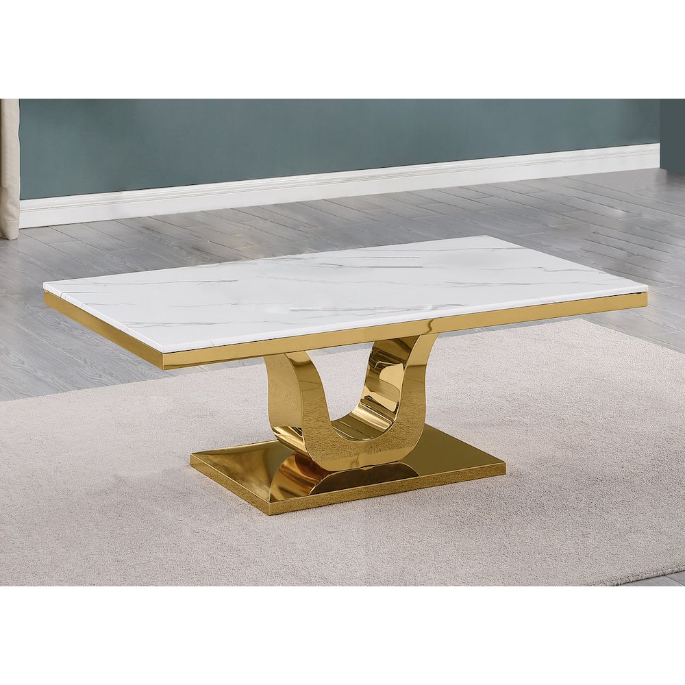 White marble Coffee table with a gold color stainless steel base