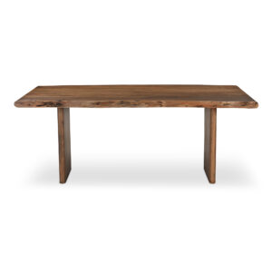 The Lila dining table reimagines its live edge. It introduces a softer appeal with bullnose edging on the shorter ends and base